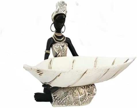 African Tribal Lady Holders Figurine, African Statue Home Decoration, Sculptures Table top Bookshelf Decor for Wedding,Church,Holiday Decor-African Decorative White Color(314-B)
