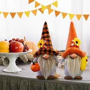 CRCZK Fall Gnomes Plush Decor, 2Pack Thanksgiving Buffalo Plaid Gnome Plush Tomte Swedish Gnomes with Pumpkin Corn Sunflower, Fall Harvest Gnomes Decor Thanksgiving Autumn Holiday Home Decor Gifts