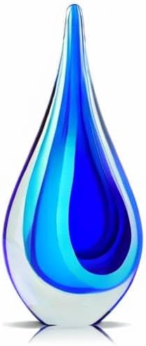 9" Tall Sculpture Hand Blown Glass Decor, Paperweight for Office Desk, Modern Glass Art Figurines Mediterranean Beach House Decor, Living Room Coffee Shelves Table Top Decoration (Blue)