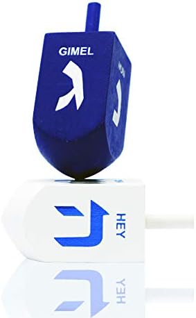 Hanukkah Dreidel Extra Large Blue & White 3" Inch Wooden Dreidels Hand Painted, Includes Game Instruction Cards (4-Pack XL)