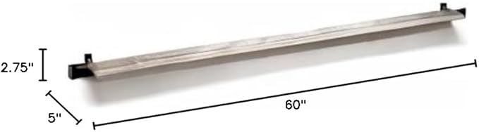 InPlace Shelving, Wall Mounted Real Solid Wood Industrial Bracket Ledge, 5" D x 60" W x 2.75" H, Distressed White, 9602119E