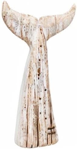 Morning View Wooden Whale Tail Decor - Rustic Nautical Free Standing Wooden Statue - 13.6 Inch High