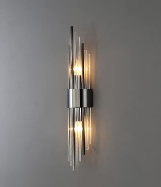 2-Light Modern Wall Sconce Titanium Black Metal with Clear Class Crystal Vanity Wall Sconce Lighting for Bedroom Living Room Bathroom Light Fixtures Set of 2