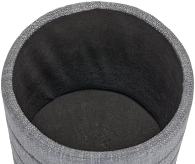Round Ottoman with Storage โ Elegant Durable Linen Upholstered Footrest Bench for Living Room, Cylinder Vanity Stool โ Grey