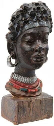 Leekung African Statues and Sculptures for Home Decor,African Figurines Head Statue Decorations for Home,African Art Sculptures Woman Statue Decor for Living Room Antique Woodstone Color