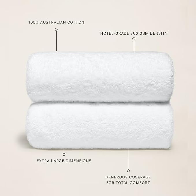 Italic Ultraplush 100% Australian Cotton Bath Sheets - Set of 2 Luxury Extra Large Heavy Duty Bath Sheets, 800GSM Plush and Absorbent Sheets for Hotels, Bath, Gym & Spa (White)