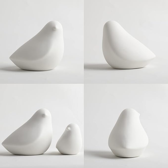 GOODSTART Ceramic Birds Figurines Small Birds Statues for Living Room, Bookshelf, TV Stand, A Set of 2 White Porcelain Pigeons for Christmas Decorations, Modern Home Decor for Shelves
