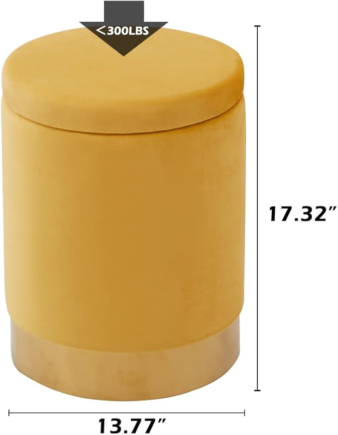 Mxfurhawa Velvet Storage Ottoman Multipurpose Footrest Stool with Metal Base Modern Round Vanity Stool Chair Ottoman Foot Stools Support 300 lbs Padded Seat for Living Room (Ginger)