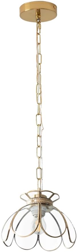 Yifi Glass Pendant Light Fixture, Brass Ceiling Pendant Lighting, Adjustable Chain Gold Mini Chandelier, Elegant Flower Hanging Lamp for Kitchen Island Dining Room Living Room Cafe Shops, Clear