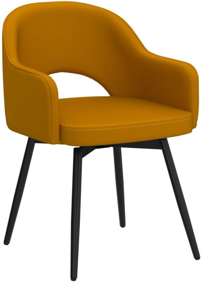 DUOMAY Swivel Dining Chair Set of 2, Velvet Upholstered Side Chair Modern Accent Guest Chair Home Office Desk Chair with No Wheels for Dining Room Living Room Office, Yellow