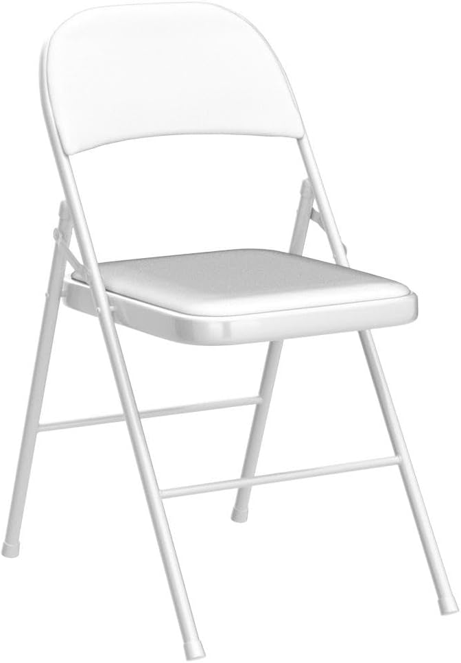 Karl home 4 Pack White Folding Chairs with Padded Seats for Outdoor & Indoor, Portable Stackable Commercial Seat with Steel Frame for Events Office Wedding Party, 330lbs Capacity