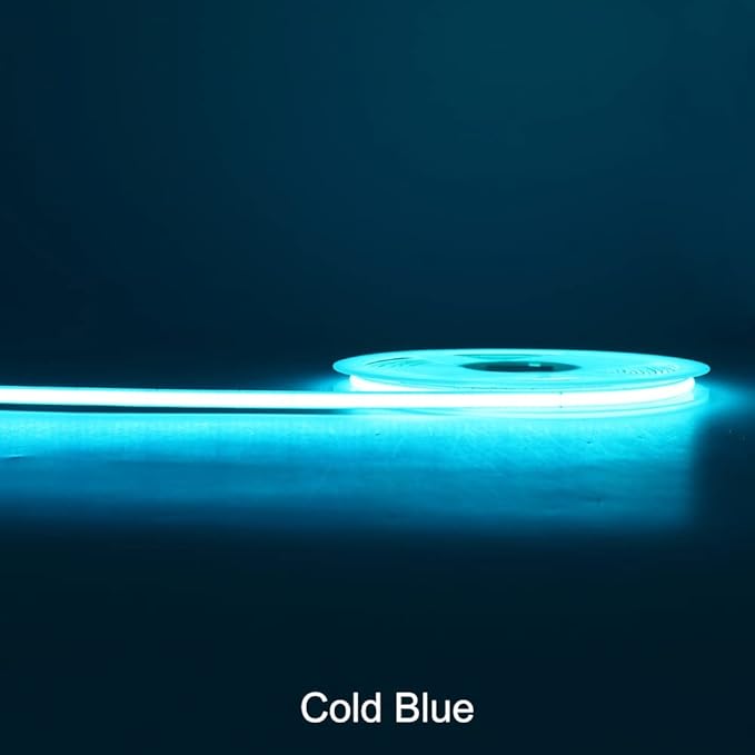5mm Ultra Thin COB LED Strip 24V Ice Blue Color 16.4FT, RA>90 High CRI LED Tape Light, Cuttable Flexible, IP30 for Indoor House Kitchen Room Decor