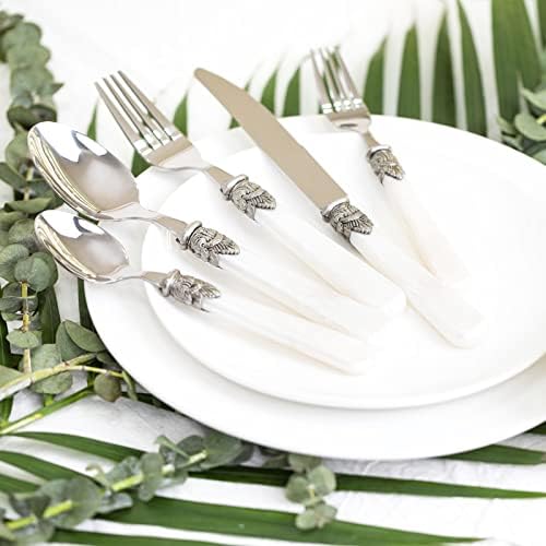20-piece 18/10 Stainless Steel Vintage Flatware set With White Handle,Sliverware set Service for 4,Dishwasher safe (20, Pearl White)