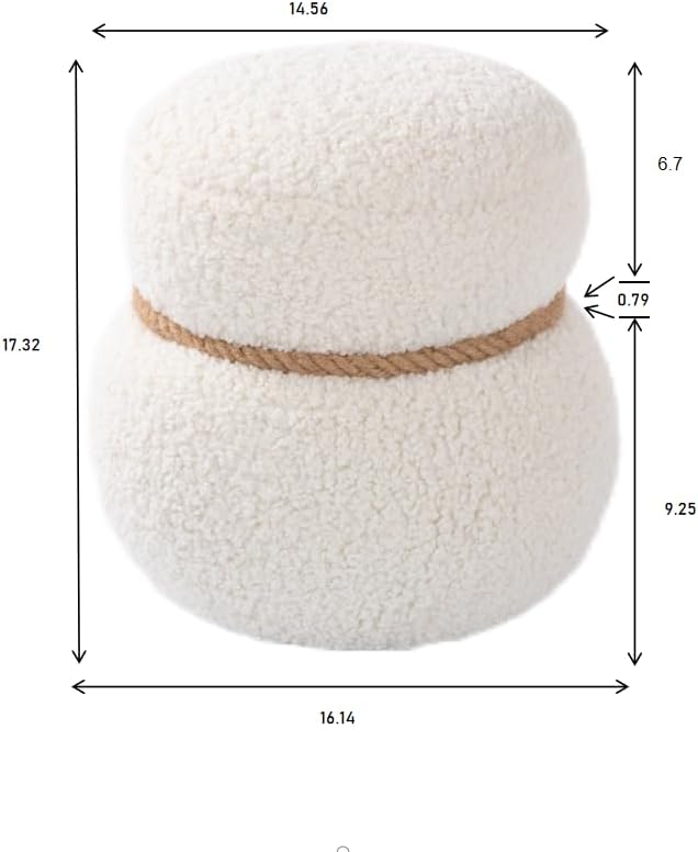 Snowman Footstool Ottoman Teddy Vanity Stool Small Upholstered Boucle Ottoman Shoe Stool Cute Stool Sofa Footrest Stool for Living Room Bedroom Entrance (White)