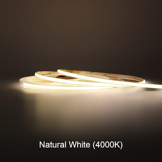 COB LED Strip Light, 16.4FT 12V 4000K Narrow Width 5mm Super Bright CRI 90+ Dotless LED Tape Light, 400LEDs/M Cuttable Flexible Dimmable Light Strip for Indoor Home Decor (No Power Supply)