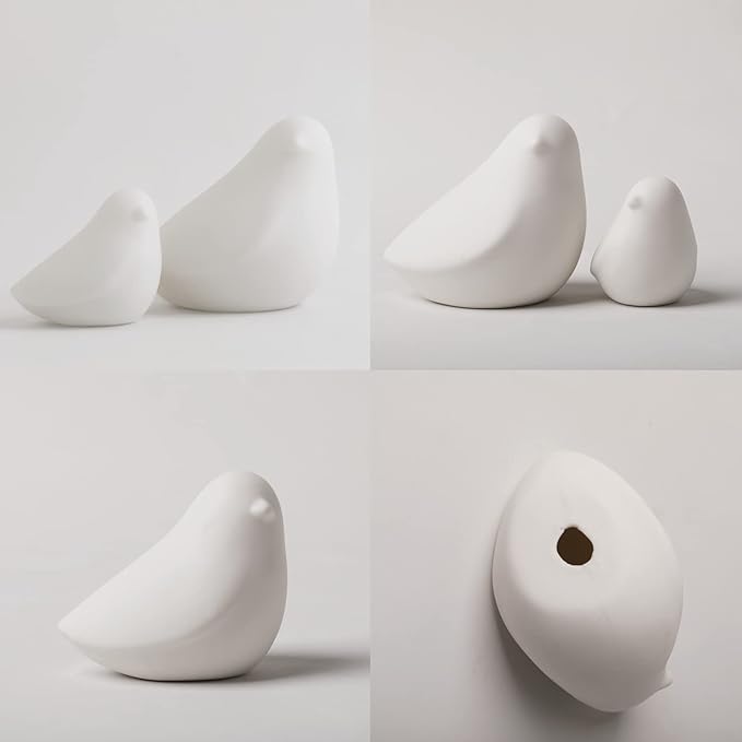 GOODSTART Ceramic Birds Figurines Small Birds Statues for Living Room, Bookshelf, TV Stand, A Set of 2 White Porcelain Pigeons for Christmas Decorations, Modern Home Decor for Shelves