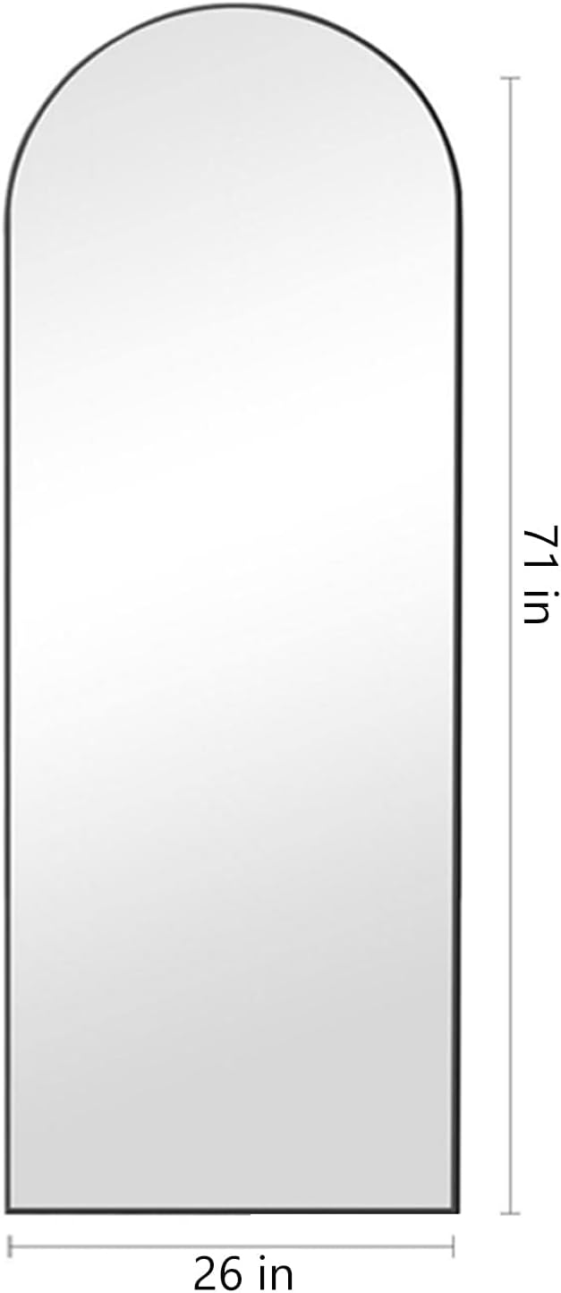 Full Length Mirror, 71"*26" Arched Full Body Mirror with Stand, Large Floor Mirrors for Leaning or Hanging, Big Mirrors for Bedroom, Living Room,Dressing Room, Aluminum Alloy Frame, Black