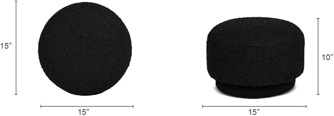 15" Small Foot Stool Ottoman Cute Foot Rest Round Mushroom Ottomans Modern Boucle Footstool Shoe Stool for Couch for Living Room Bedroom Entrance Black