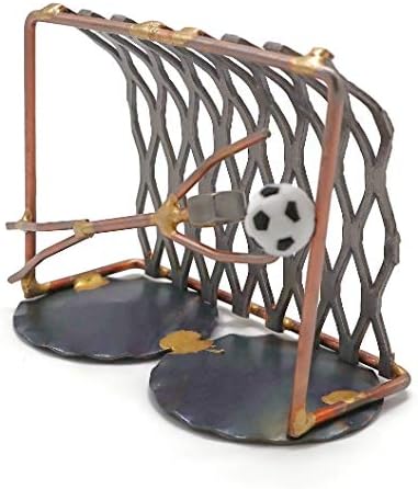 Soccer Goalie Net with Man Collectible Handmade Metal Art Figurine, Desk Accessories, Trophy, Boss Gift, Office Décor, Business Professional, Sports