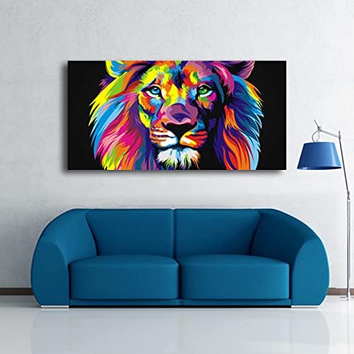 Animal Lion Pictures Wall Decor Art for Bedroom,Colorful Lion Canvas Wall Art Paintings for Living Room,Artwork Stretched and Ready to Hang,Size 24x48inches.