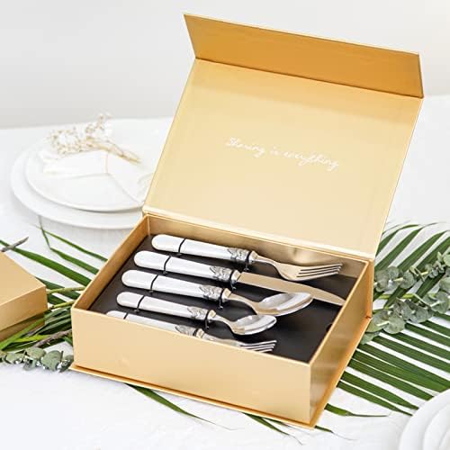20-piece 18/10 Stainless Steel Vintage Flatware set With White Handle,Sliverware set Service for 4,Dishwasher safe (20, Pearl White)