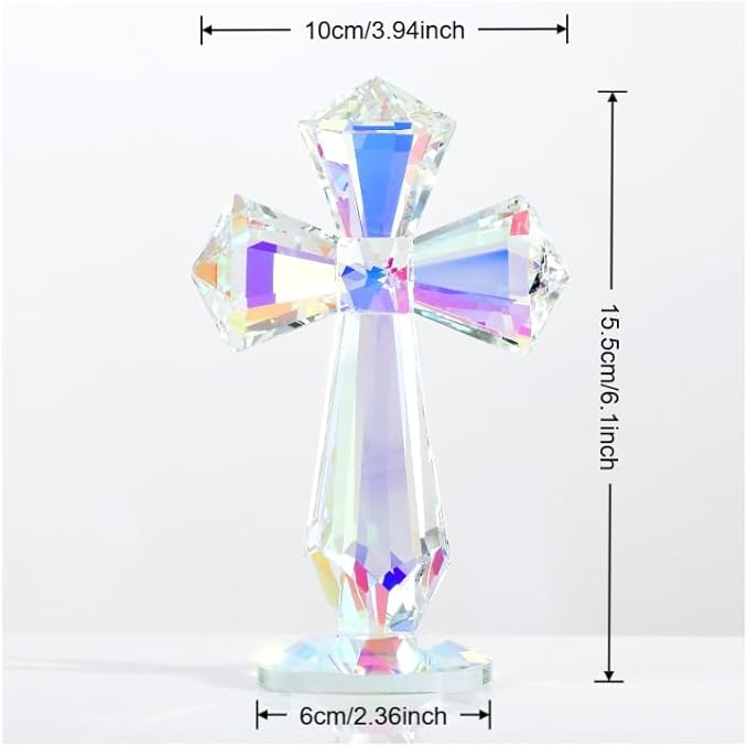 Crystal Standing Cross Decor, Easter Christmas Decoration for Pary,Religious Gifts for Women Men, Handmade Glass Holy Collectible Figurines (Multicolor Crystal Cross)