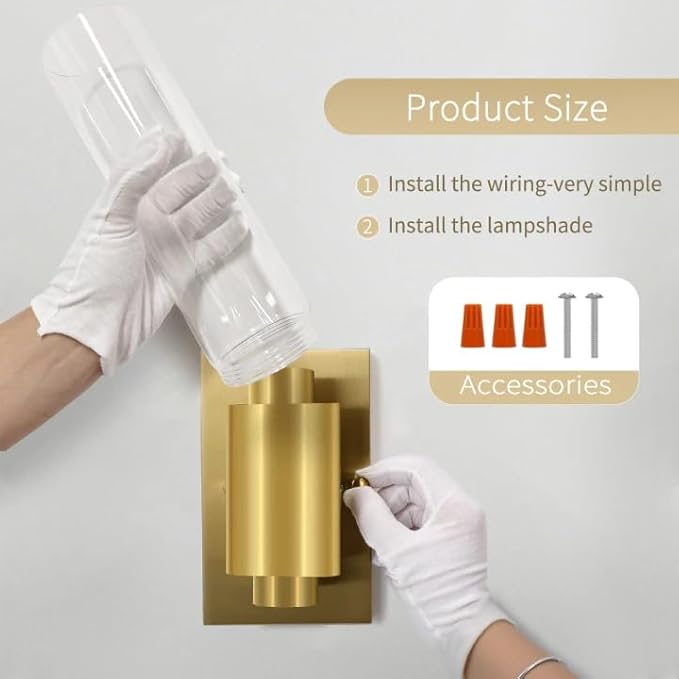 21" Gold Wall Sconces Set of Two, 2-Light Bathroom Sconces Vanity Light Tube Sconce, Clear Glass Indoor Hardwired Mounted Wall Lighting for Living Room,Bedroom,Hallway-Gold Clear (Bulb Not Included)