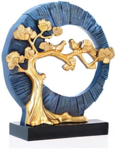 Gold Welcome Pine and Bird Statue Decor, Gold and Blue Home Decor, Bird Sculpture Home Decor for Bookshelves Office Shelves on Coffee Tables TV Cabinets Entryway Entryway Decor.