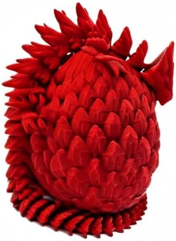 3D Printed Dragon Egg Articulating Gemstone Dragon Fidget Figurine - Vibrant Color Dragons Flexible ADHD, Autism and Anxiety Relief - Articulated Joints (Red)