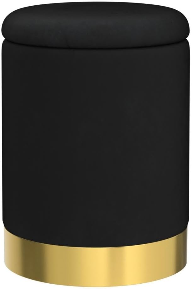Mxfurhawa Velvet Storage Ottoman Multipurpose Footrest Stool with Metal Base Modern Round Vanity Stool Chair Ottoman Foot Stools Support 300 lbs Padded Seat for Living Room (Black (Velvet))