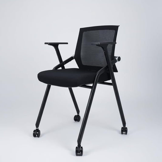 2 Pack Stackable Conference Room Chairs with Paddle Folding Office Foldable Desk Chair Mesh Back and Arms for Conference Meeting Guest Reception Home Office Training Room Chair Black