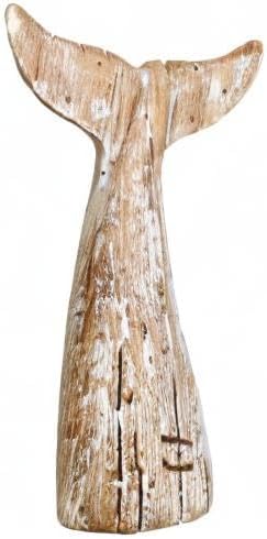 Aecipl Nautical Home Decor Wood Whale Tail Tabletop Statue Decorative Rustic Sculpture Ocean Beach Coastal Themed Figurine Whale Ornament Bathroom Shelf Decoration (8.5" H)