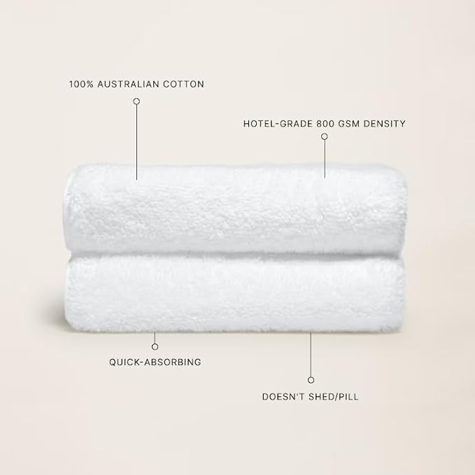Italic Ultraplush 100% Australian Cotton Hand Towels - Set of 2 Luxury Hand Towels, Ultra Soft and Highly Absorbent 800GSM Towels for Bathroom,Shower, Hotel, and Spa (White)