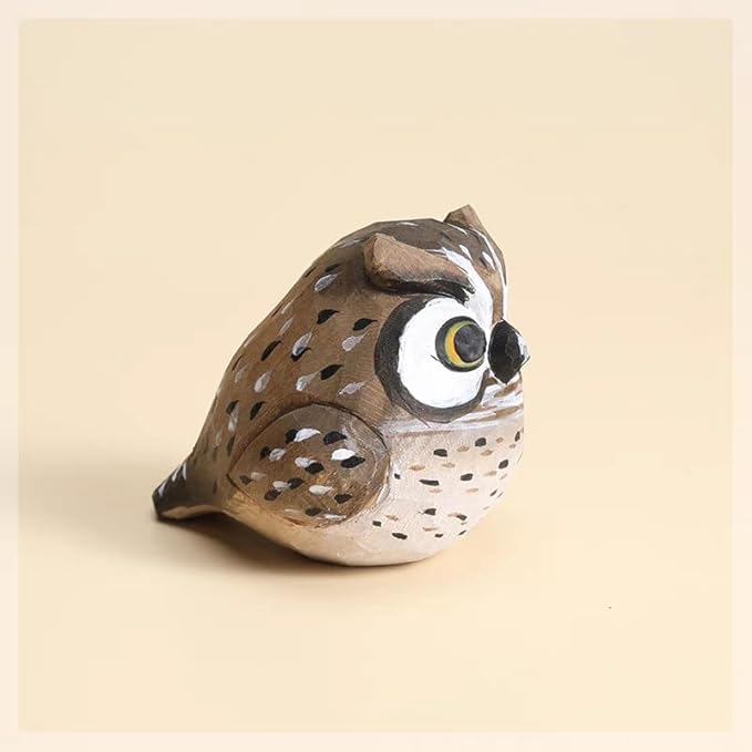 Bird Figurines Small Bird Figurines Home Decor Hand Carved Painted Wooden Statues for Home Decor, Gift for Bird Lovers,Housewarming, Birthday, Christmas (Owl)