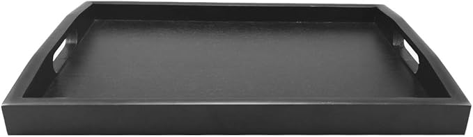 Rectangular Serving Breakfast Tray - Black Wood Tray Wooden Food Tray (Medium)