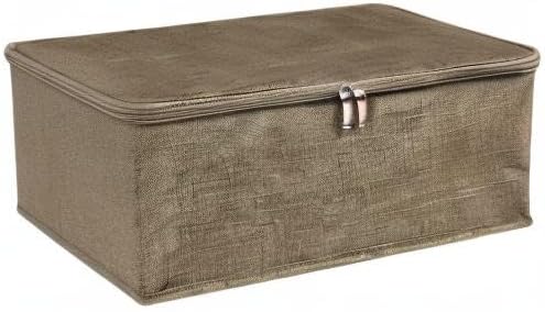 ANMINY 3PCS Storage Bins with Zipper Lids 13 Qt Lidded Fabric Storage Boxes Baskets Cubes with Handles Collapsible Washable Cotton Linen Closet Shelf Clothes Organizer Containers - Coffee, Small