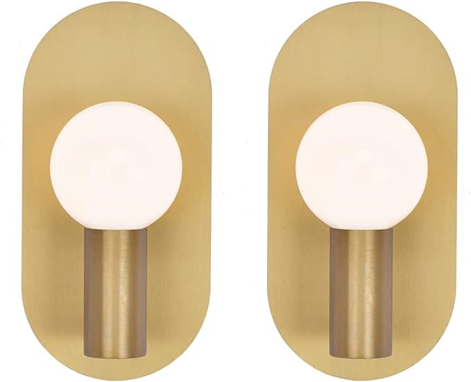 Gold Modern Wall Sconce Set of 2, Mid Century Sconces Wall Lighting Oval Stylish Vanity Lighting Fixtures, Brushed Vintage Wall Mount Lights for Living Room, Bathroom, Bedroom