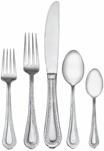 Mikasa Regent Bead 65-Piece Flatware Set for 12, 18/10 Stainless Steel Silverware with Full Service and Serving Utensils, Classic Beaded Edge Design
