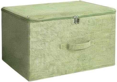 ANMINY 3PCS Storage Bins with Zipper Lids 51.9 Qt Lidded Fabric Storage Boxes Baskets Cubes with Handles Collapsible Washable Cotton Linen Closet Shelf Clothes Organizer - Green, Extra Large