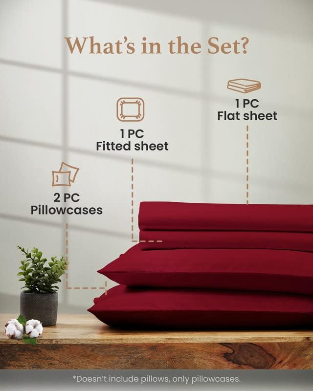 4 Pc Burgundy California King Sheet Sets, 1000 TC Egyptian Cotton Cal King Sheet Set for California King Bed Set,16 Inch Deep Pocket Cal King Bed Sheets - 1 Fitted Sheet,1 Flat Sheet & 2 Pillow Case