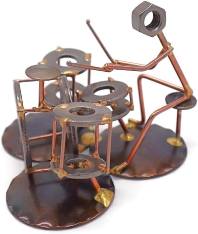 Drum Set Collectible Handmade Metal Art Figurine, Desk Accessories, Trophy, Band, Office Décor, Band, Musical Instrument