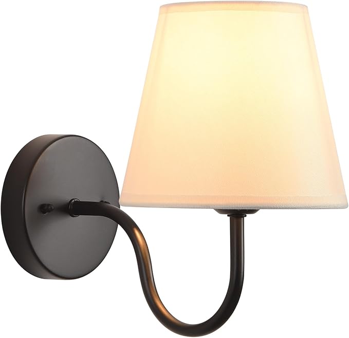 Wall Sconces Sets of 2, Bathroom Vanity Sconces Wall Lighting, Indoor Wall Lights with Light Beige Fabric Shades, Black Wall Mounted Lamps for Bedroom Living Room Hallway Kitchen, Hardwire