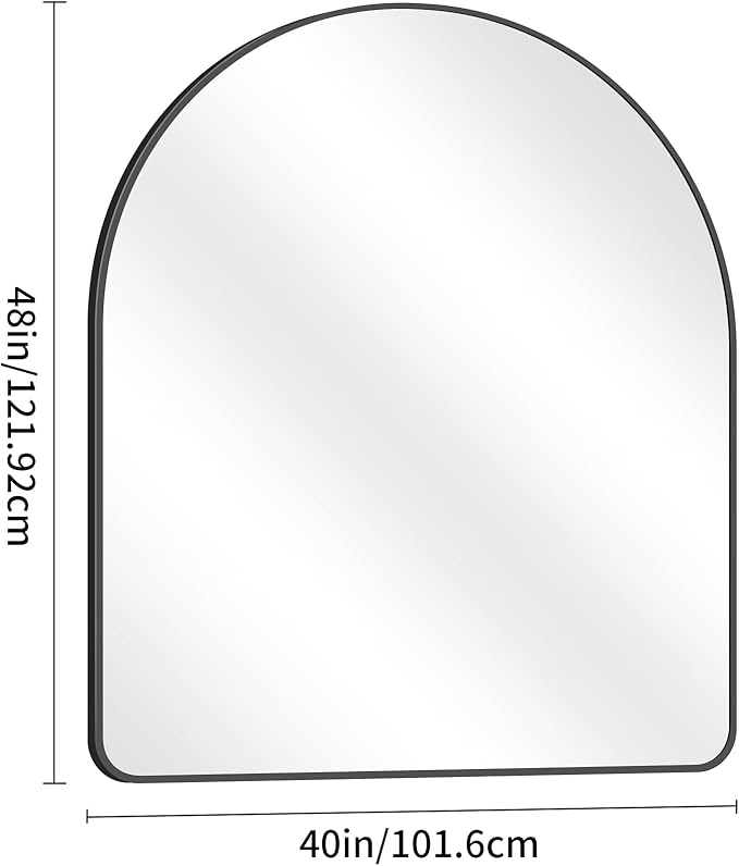 Arched Bathroom Mirror, 40"x48" Black Arched Mirror for Bathroom, Wall Mounted Mirror, Black Vanity Wall Mirror w/Metal Frame for Bedroom, Entryway, Living Room, Vertically Hanging