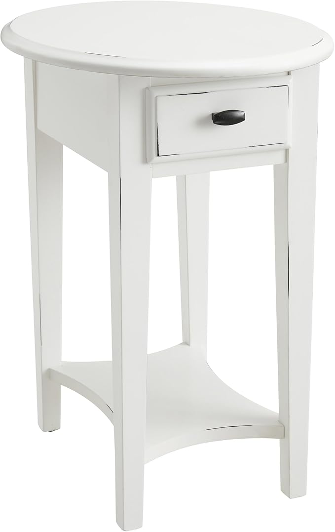 Leick Home Haven Ridge Oval End Table, One Drawer Side Table, Farmhouse White, 214387
