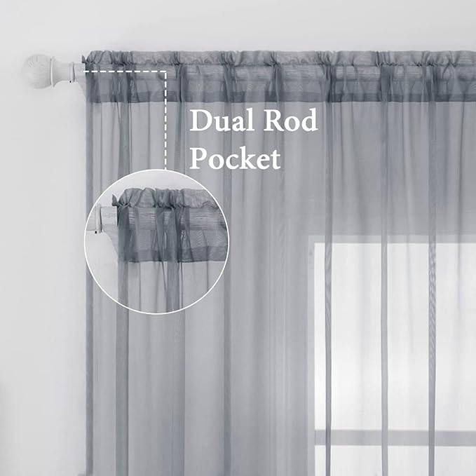 MIULEE 2 Panels Solid Color Sheer Window Curtains Elegant Window Voile Panels/Drapes/Treatment for Bedroom Living Room (54X54 Inches Dark Grey)