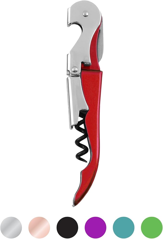 True Brands TrueTap Double Hinged Waiters Corkscrew, Top-notch Stainless Steel Opener with Foil Cutter Built to Last Wine Key Red, Set of 1