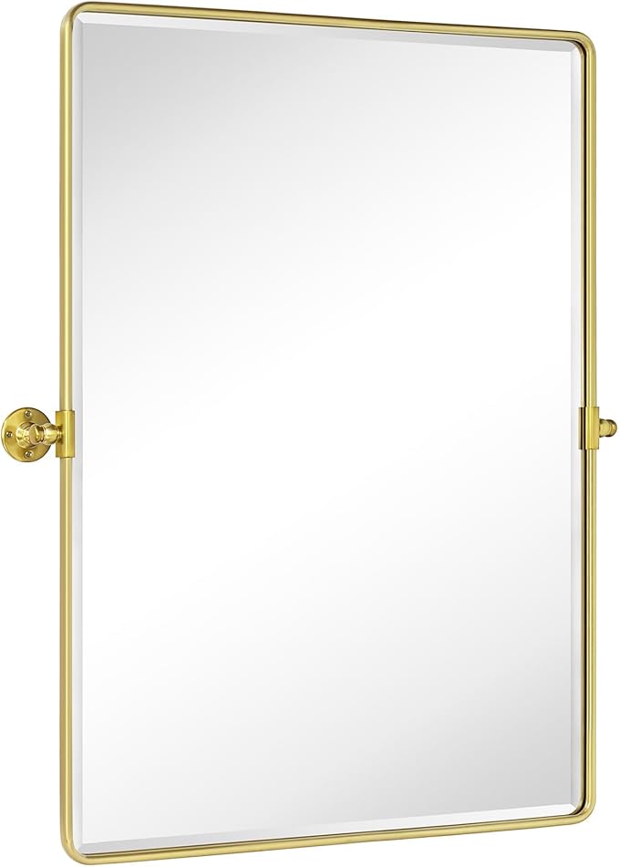 TEHOME Pivot Mirror Brushed Gold Tilt Bathroom Vanity Mirror Large Metal Framed Rectangle Tilting Beveled Vanity Mirrors for Wall, Vertical Hanging, Overall 34.14 x 40 inches (Mirrror 30 x 40 inches)