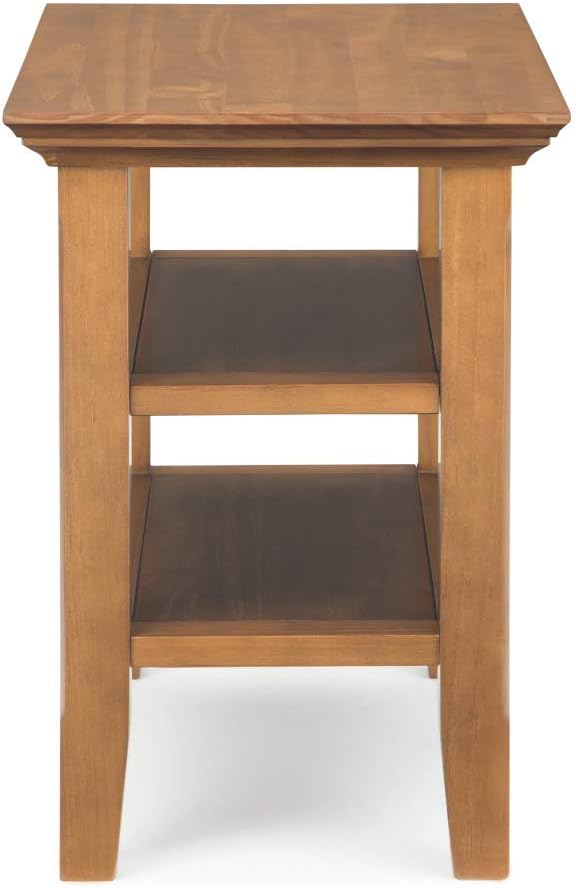 SIMPLIHOME 14" Solid Wood Narrow Side Tables with Storage - 1 Drawer & Shelf in Light Golden Brown and 2 Shelves in Light Golden Brown