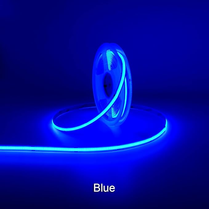 12V Blue COB LED Strip Light 8mm Wide 480LEDs/m 16.4FT/ 5M CRI>90 Flexible Cuttable LED Ribbon Tape for House Bedroom Car Indoor Decor Lighting (DC12V, Without Power Supply)