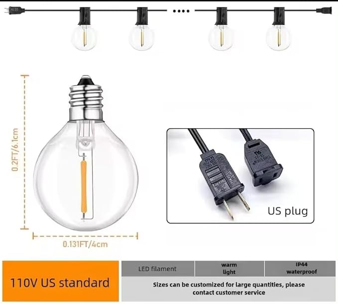 100FT Outdoor Patio Black String Lights with 52 Shatterproof G40 LED Clear Globe Bulbs for Indoor/Outdoor, 2-Pack 50FT Connectable Hanging Lights for Backyard Balcony Party Decor